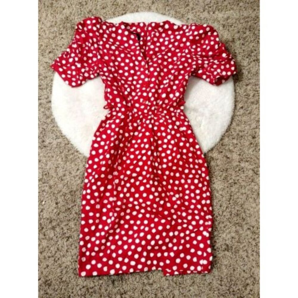 Choon California Womens Dress Red Polka Dot Vintage Style Pockets Small Teacher
